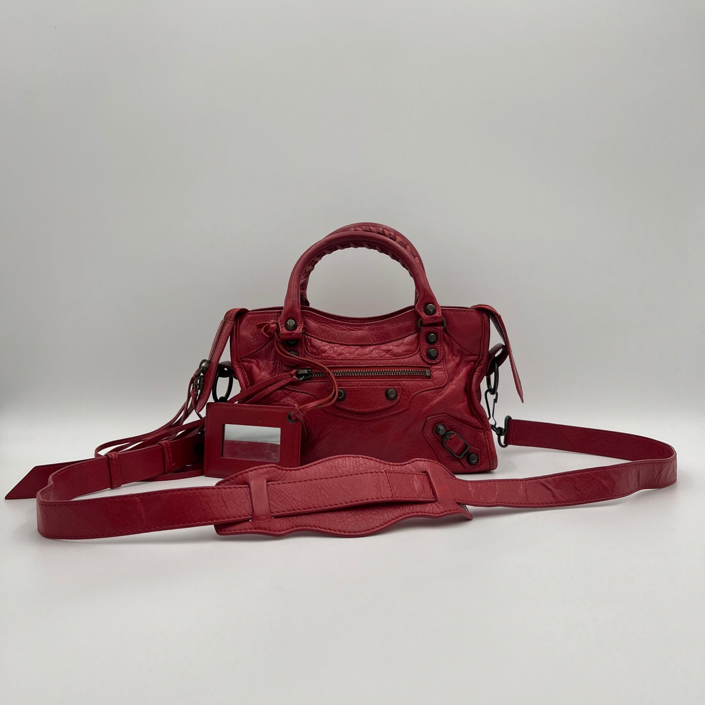 Balenciaga Red Leather Mini City Bag