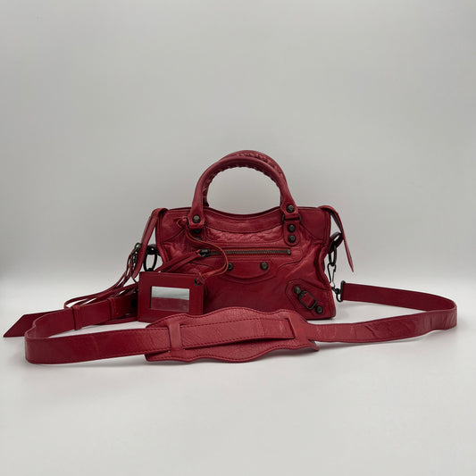 Balenciaga Red Leather Mini City Bag