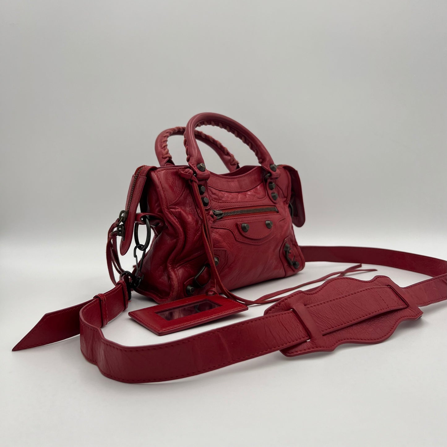 Balenciaga Red Leather Mini City Bag