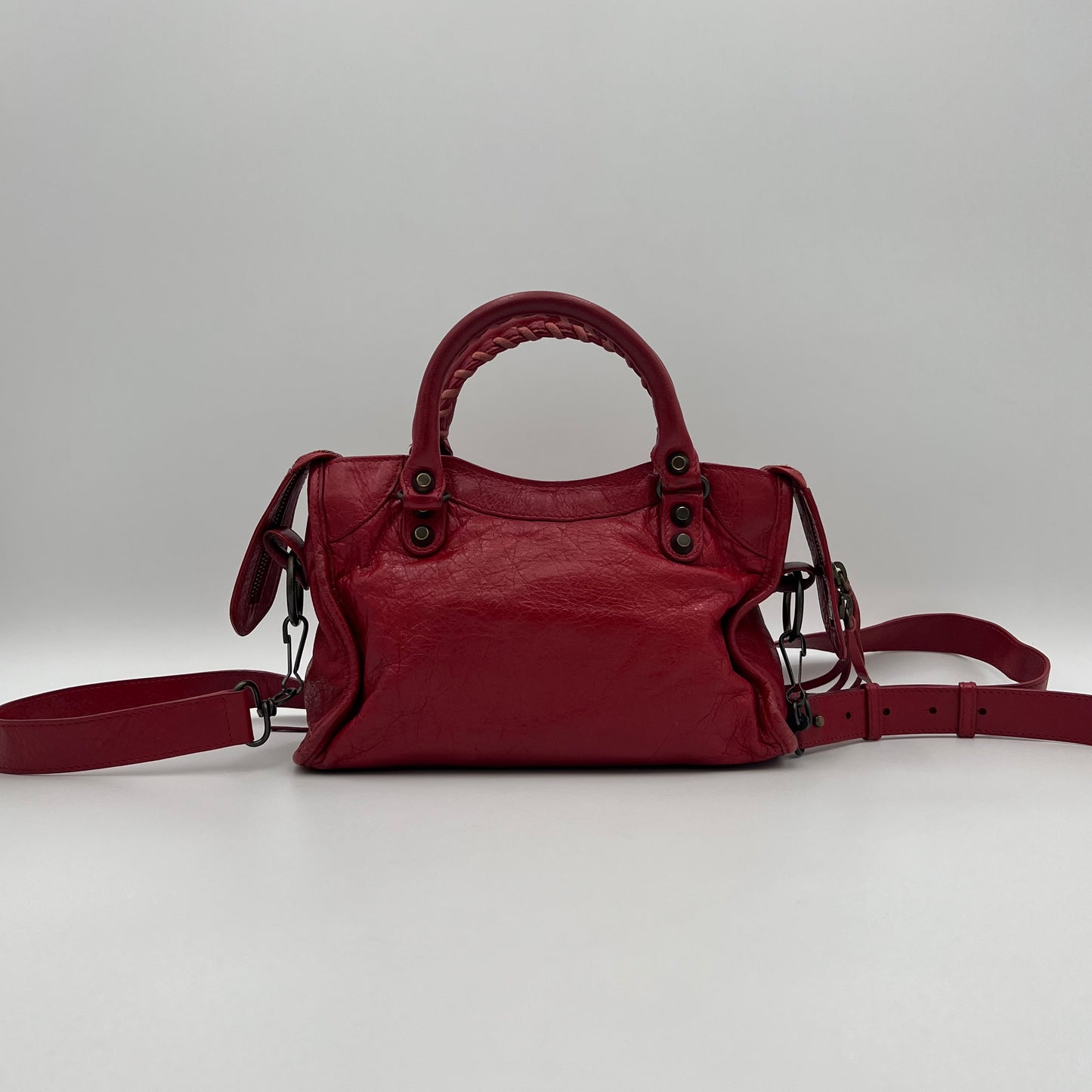 Balenciaga Red Leather Mini City Bag
