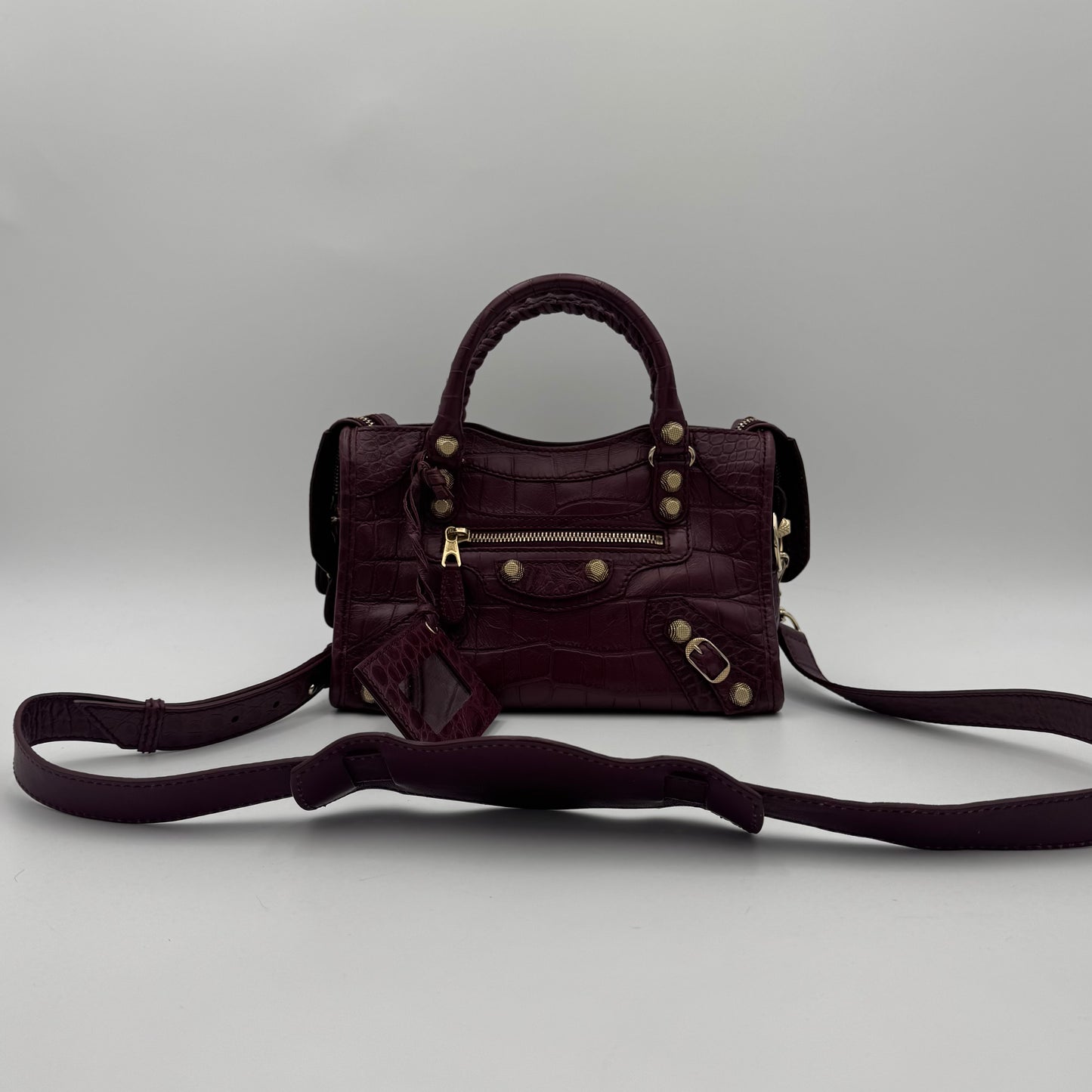 Balenciaga Burgundy Croc Embossed Leather Giant 12 Mini City GWH