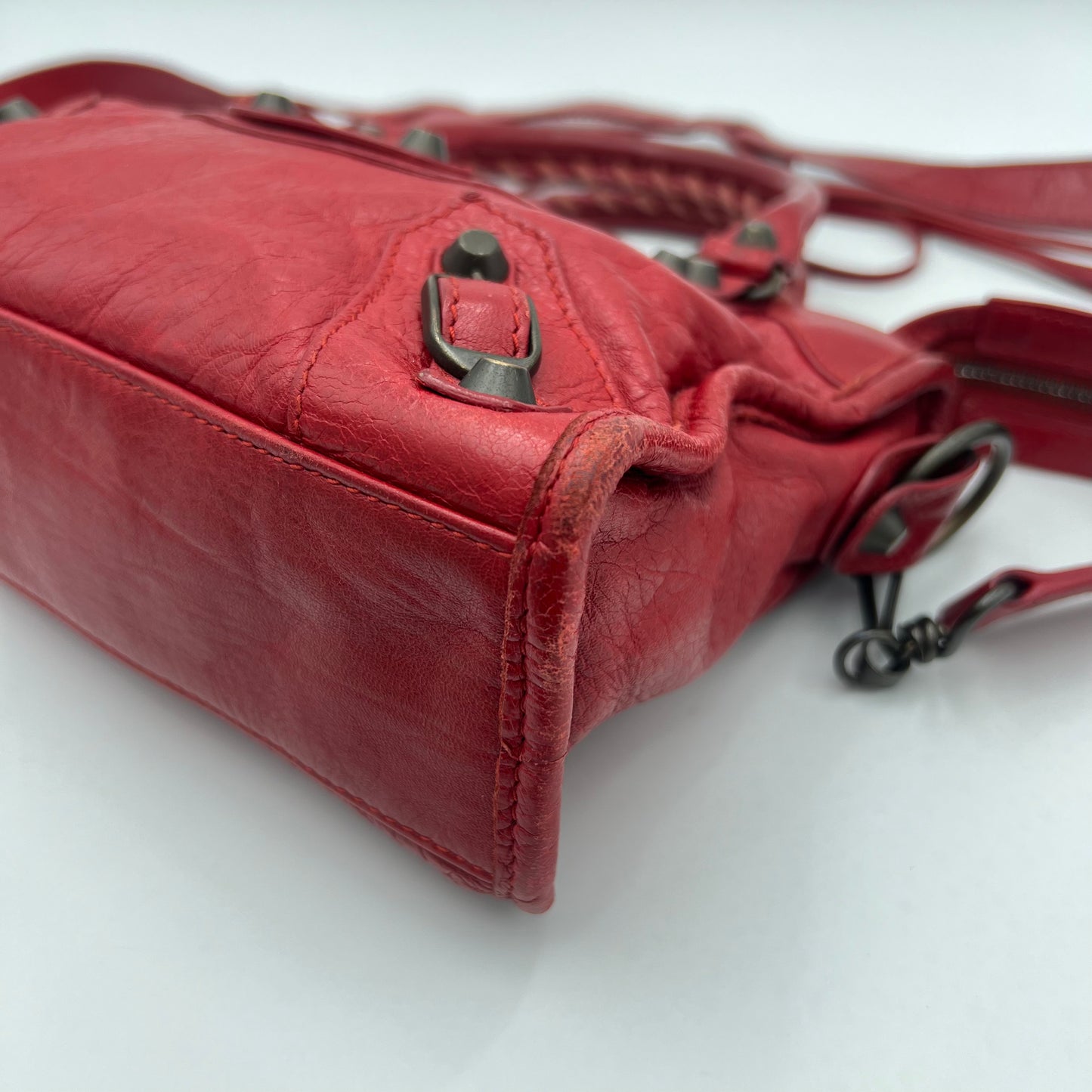 Balenciaga Red Leather Mini City Bag