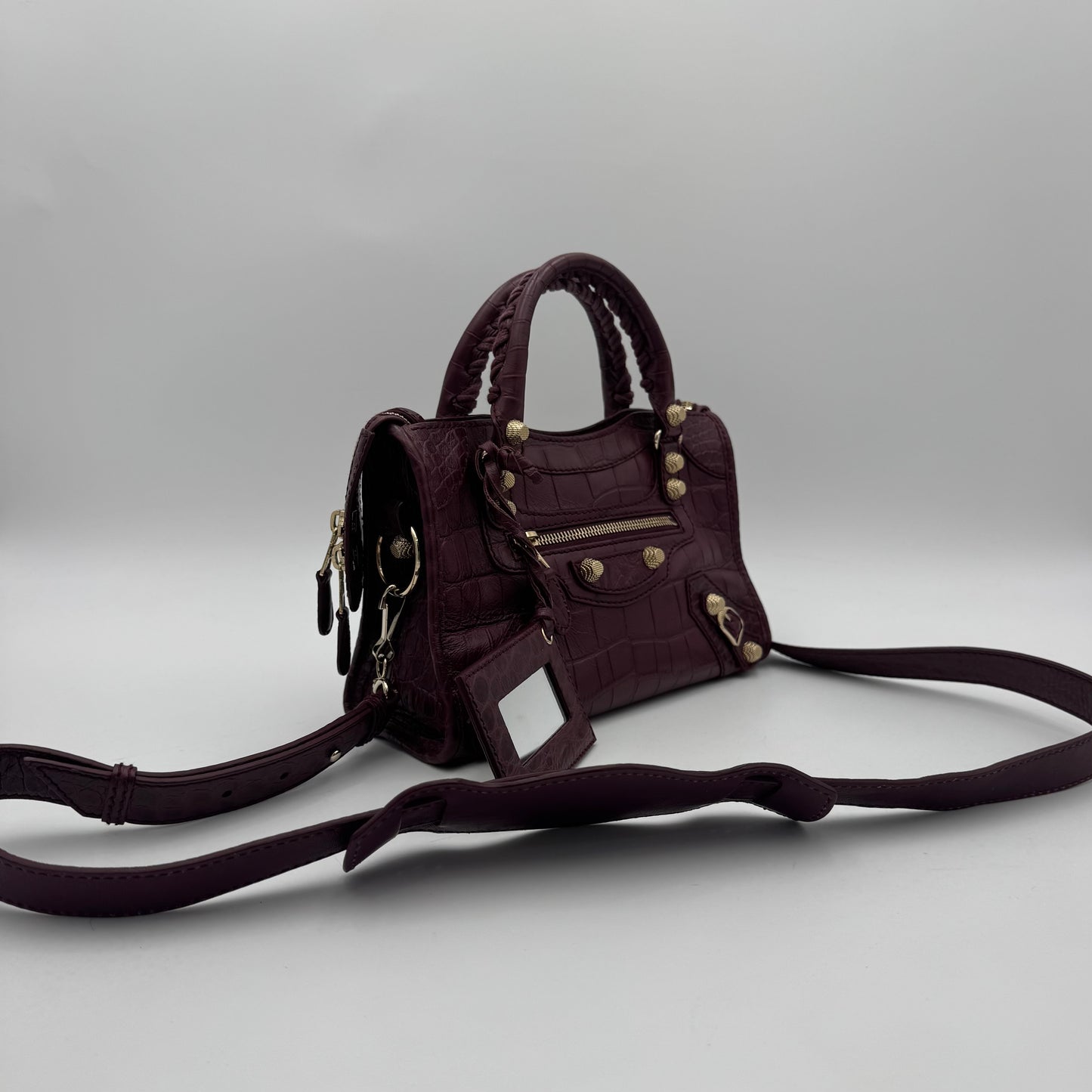 Balenciaga Burgundy Croc Embossed Leather Giant 12 Mini City GWH