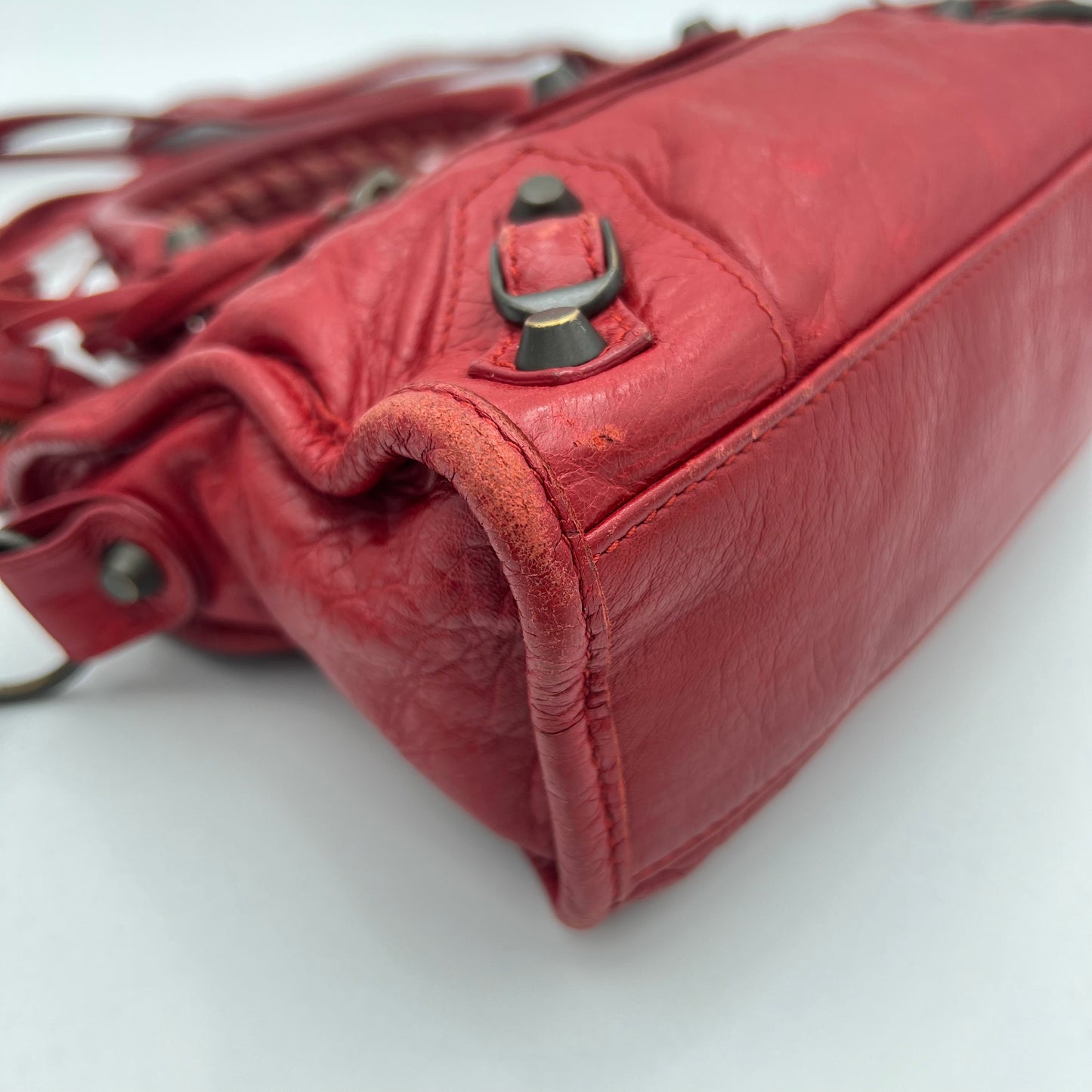 Balenciaga Red Leather Mini City Bag