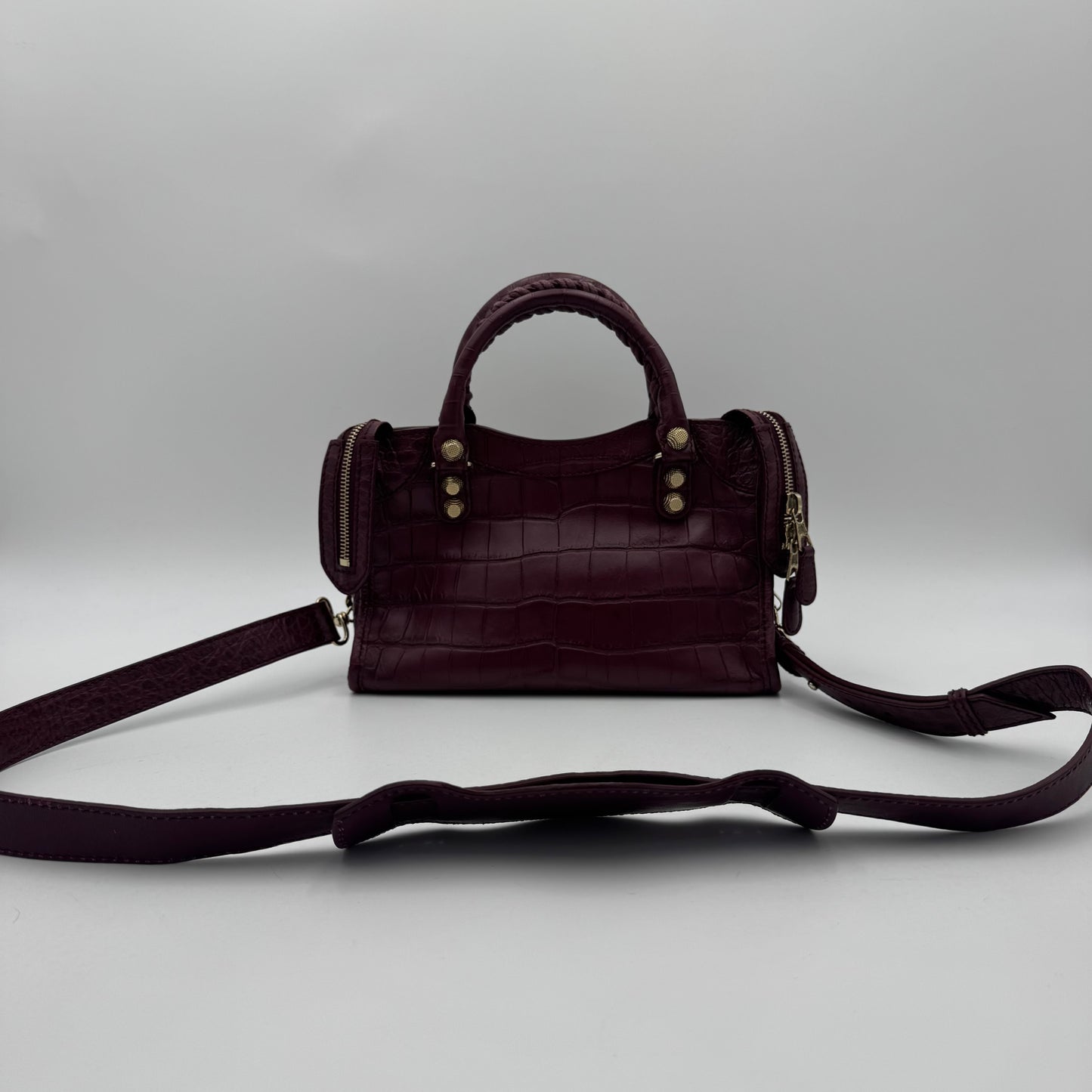 Balenciaga Burgundy Croc Embossed Leather Giant 12 Mini City GWH