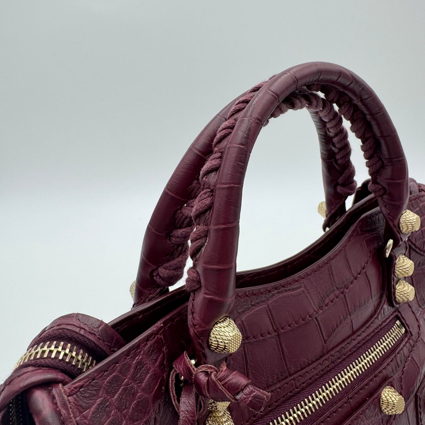 Balenciaga Burgundy Croc Embossed Leather Giant 12 Mini City GWH