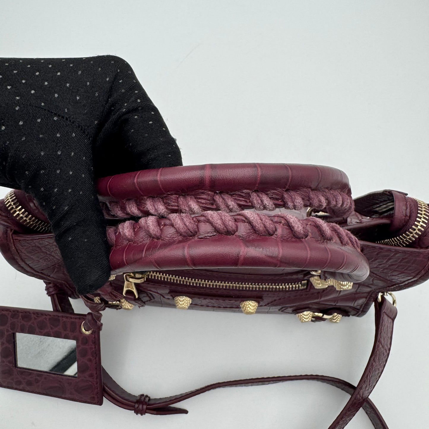 Balenciaga Burgundy Croc Embossed Leather Giant 12 Mini City GWH