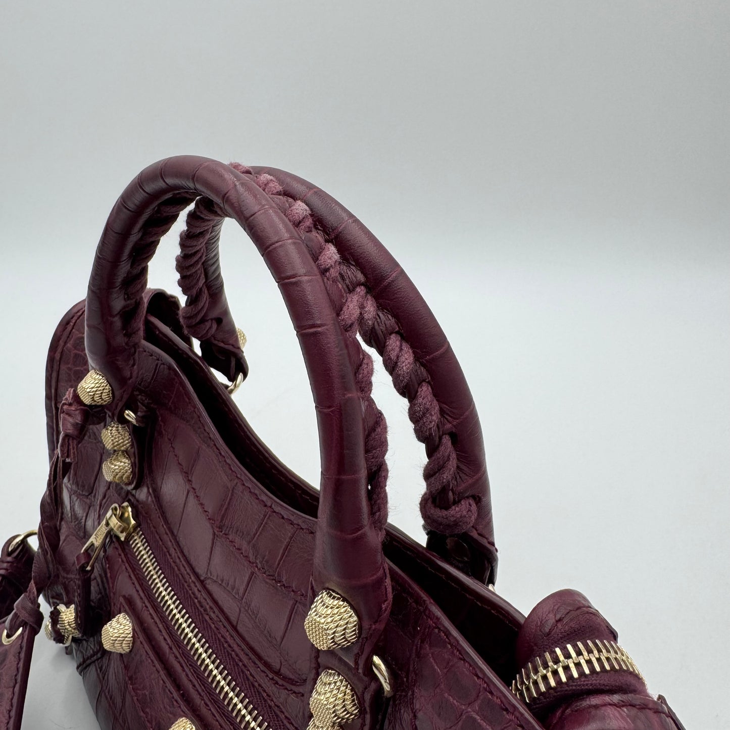Balenciaga Burgundy Croc Embossed Leather Giant 12 Mini City GWH
