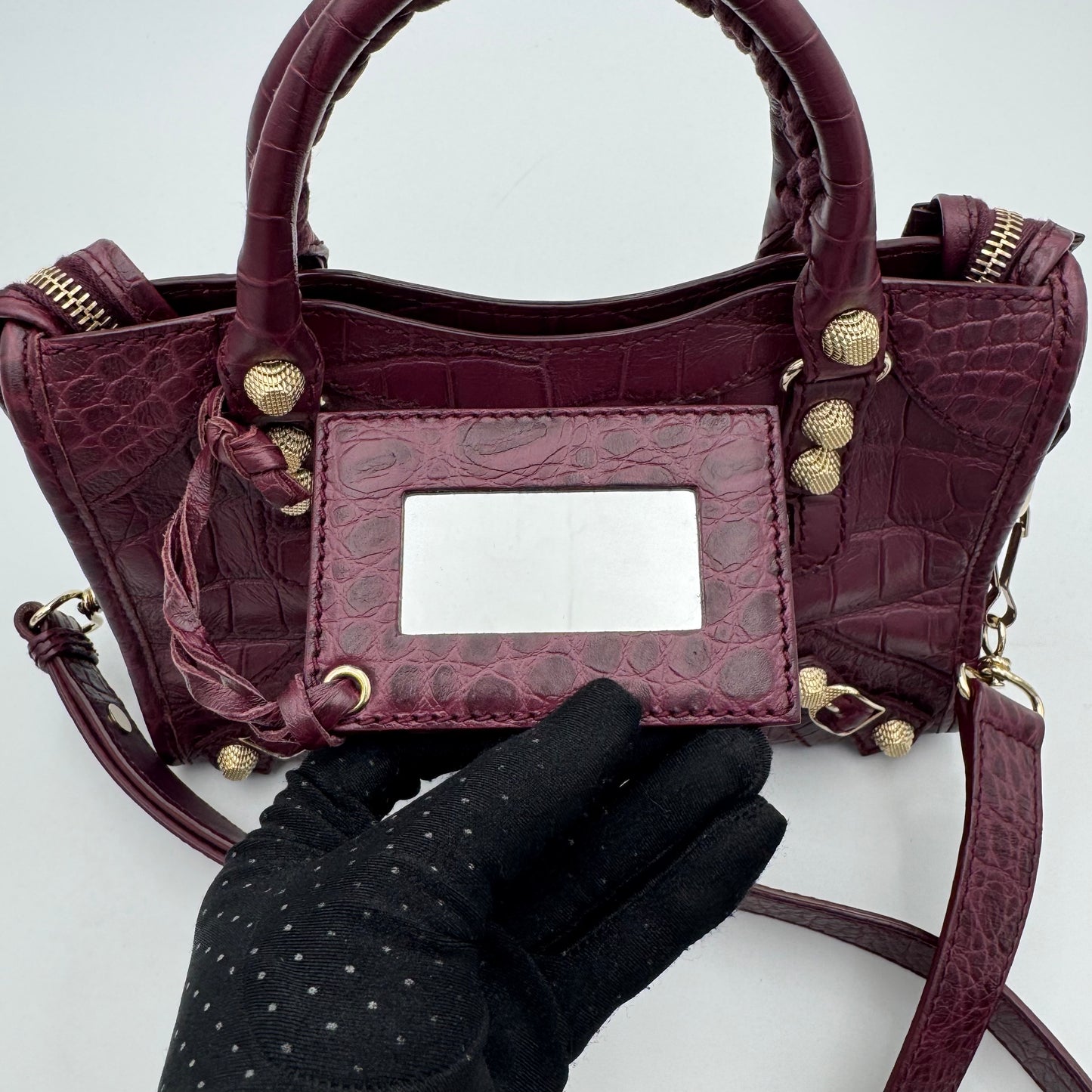 Balenciaga Burgundy Croc Embossed Leather Giant 12 Mini City GWH