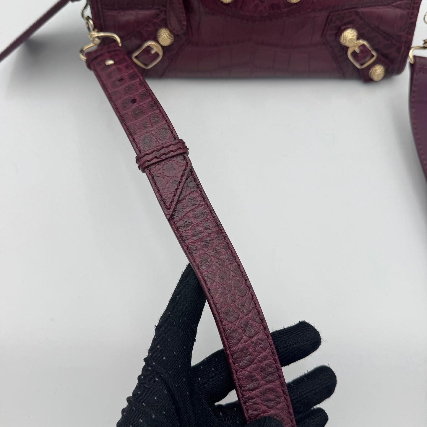 Balenciaga Burgundy Croc Embossed Leather Giant 12 Mini City GWH