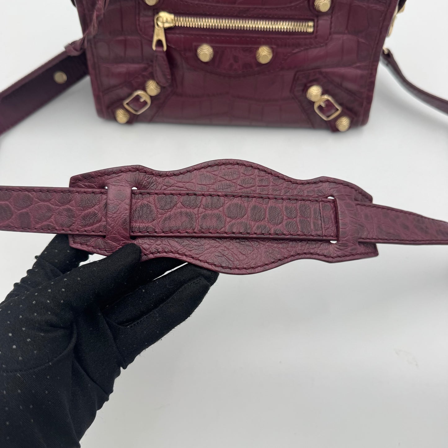 Balenciaga Burgundy Croc Embossed Leather Giant 12 Mini City GWH