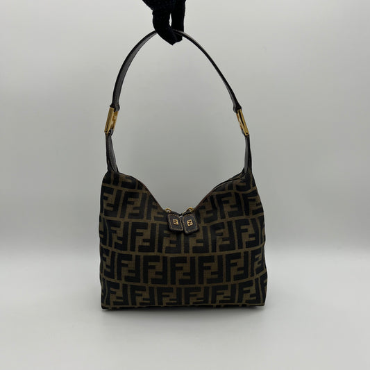 Fendi Tobacco Zucca V Hobo Shoulder Bag