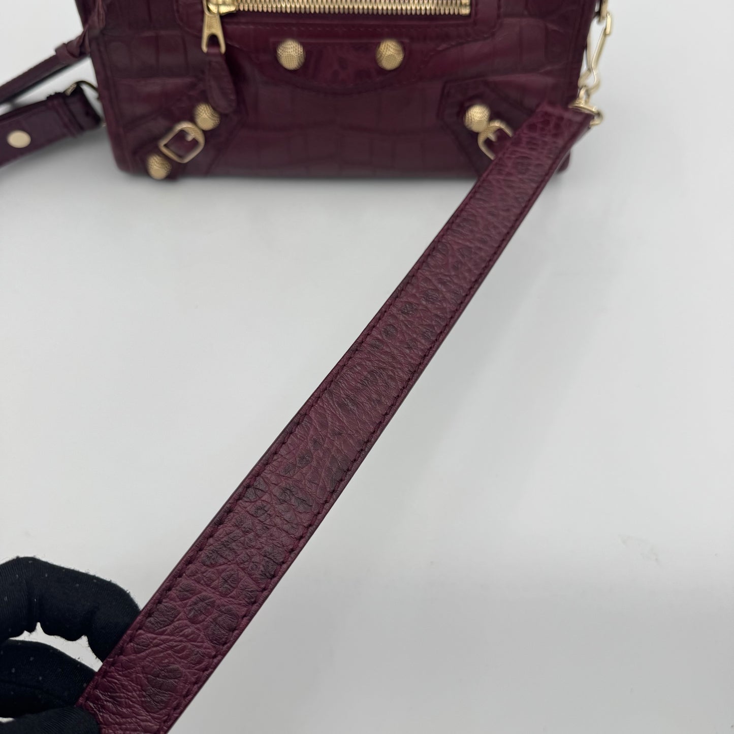 Balenciaga Burgundy Croc Embossed Leather Giant 12 Mini City GWH