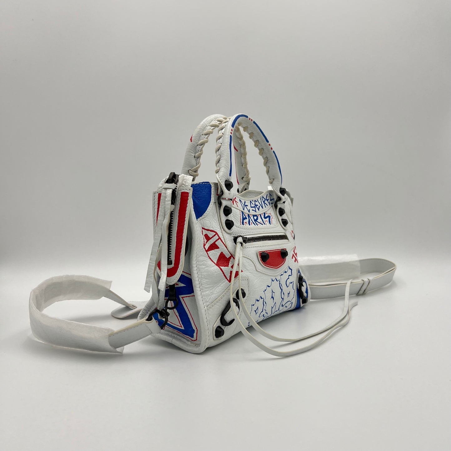 Balenciaga White Graffiti Leather Mini City