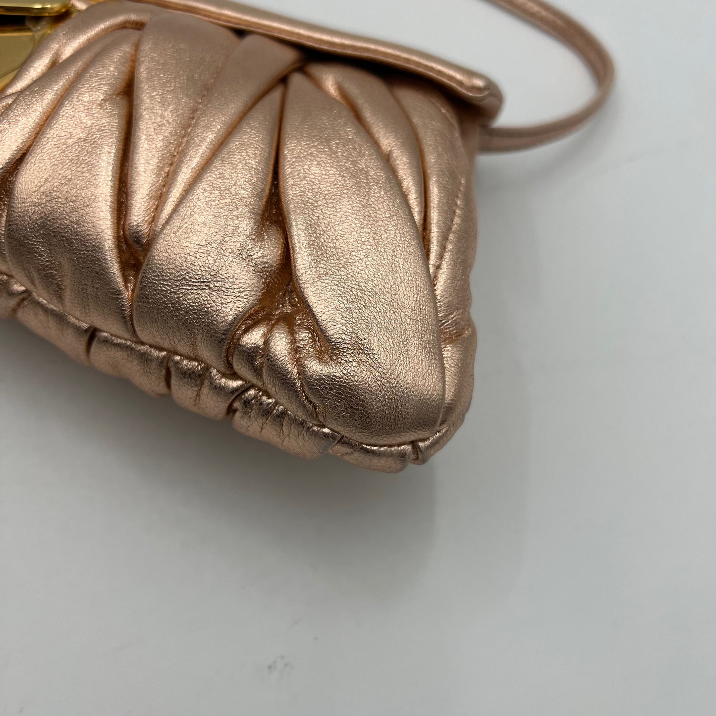 Miu Miu Metallic Pink Quilted Matelasse Leather Buckle Flap Shoulder Bag GHW