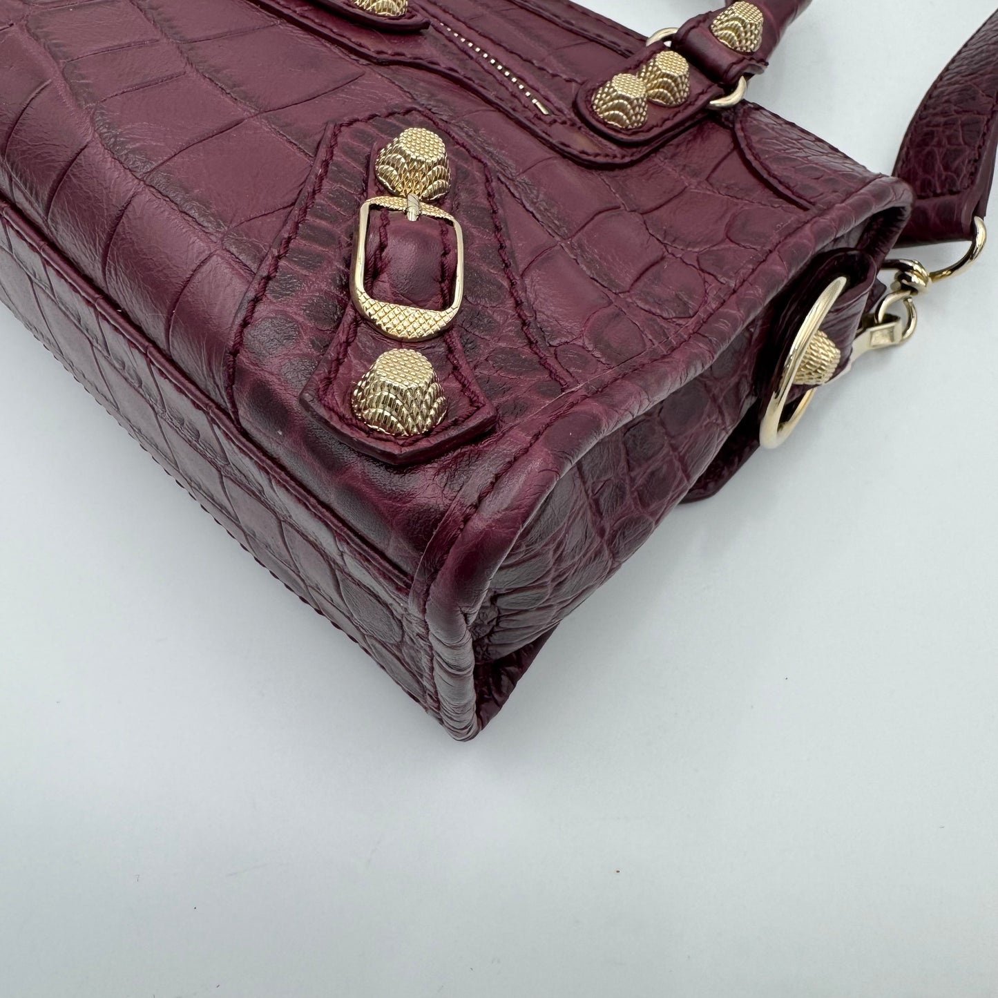Balenciaga Burgundy Croc Embossed Leather Giant 12 Mini City GWH