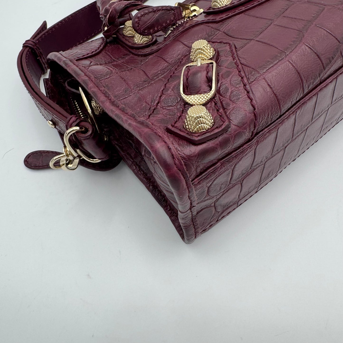 Balenciaga Burgundy Croc Embossed Leather Giant 12 Mini City GWH