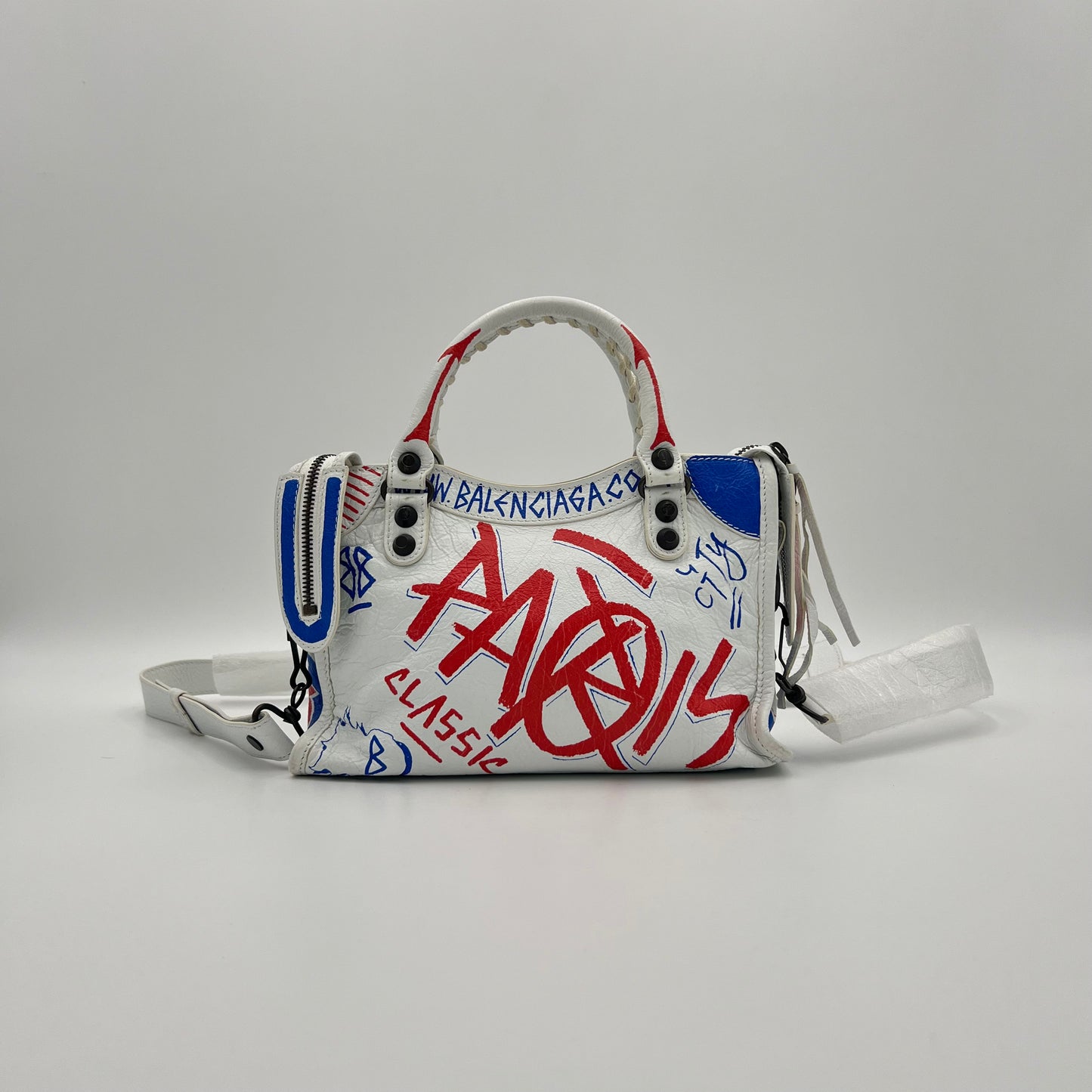 Balenciaga White Graffiti Leather Mini City