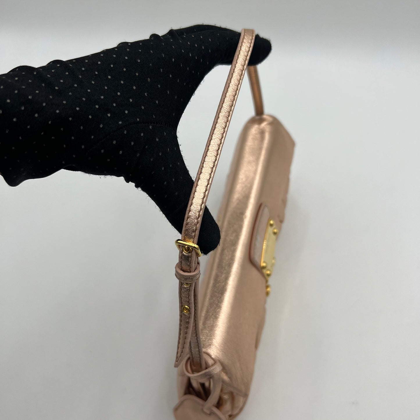 Miu Miu Metallic Pink Quilted Matelasse Leather Buckle Flap Shoulder Bag GHW
