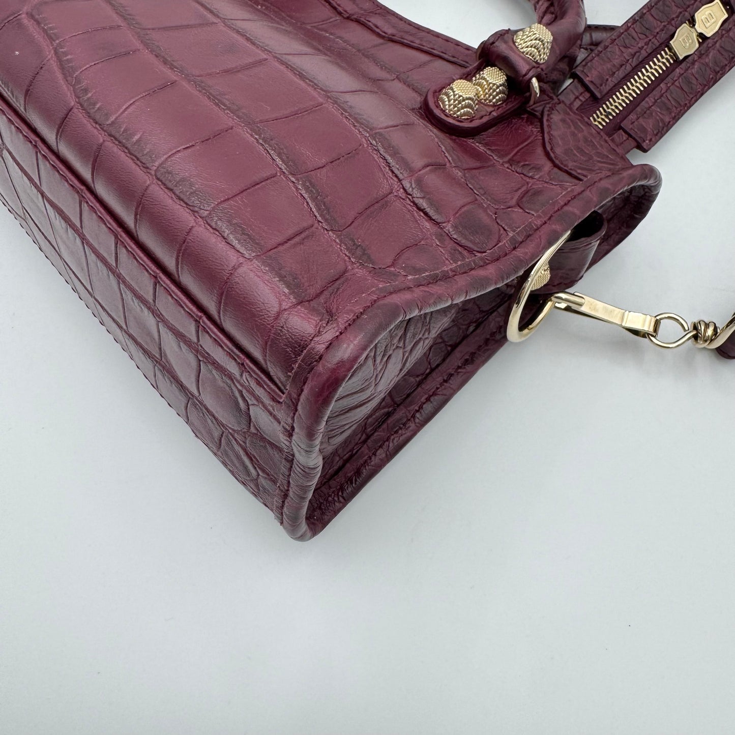 Balenciaga Burgundy Croc Embossed Leather Giant 12 Mini City GWH