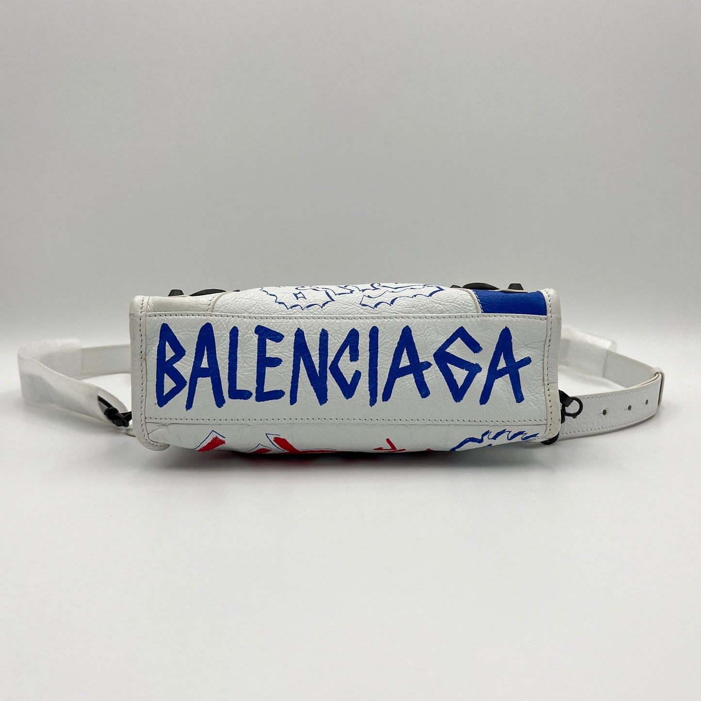 Balenciaga White Graffiti Leather Mini City