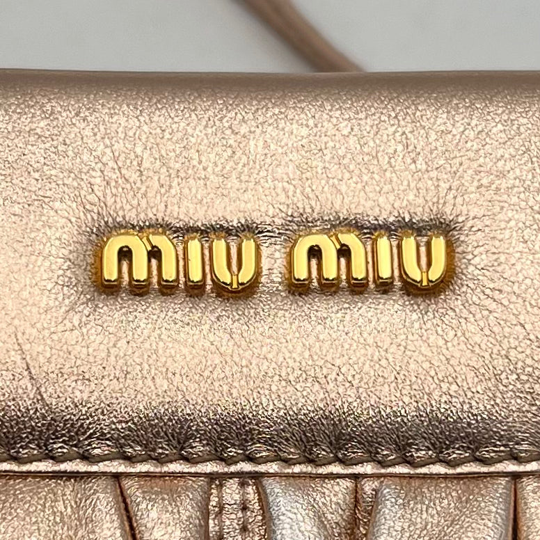 Miu Miu Metallic Pink Quilted Matelasse Leather Buckle Flap Shoulder Bag GHW