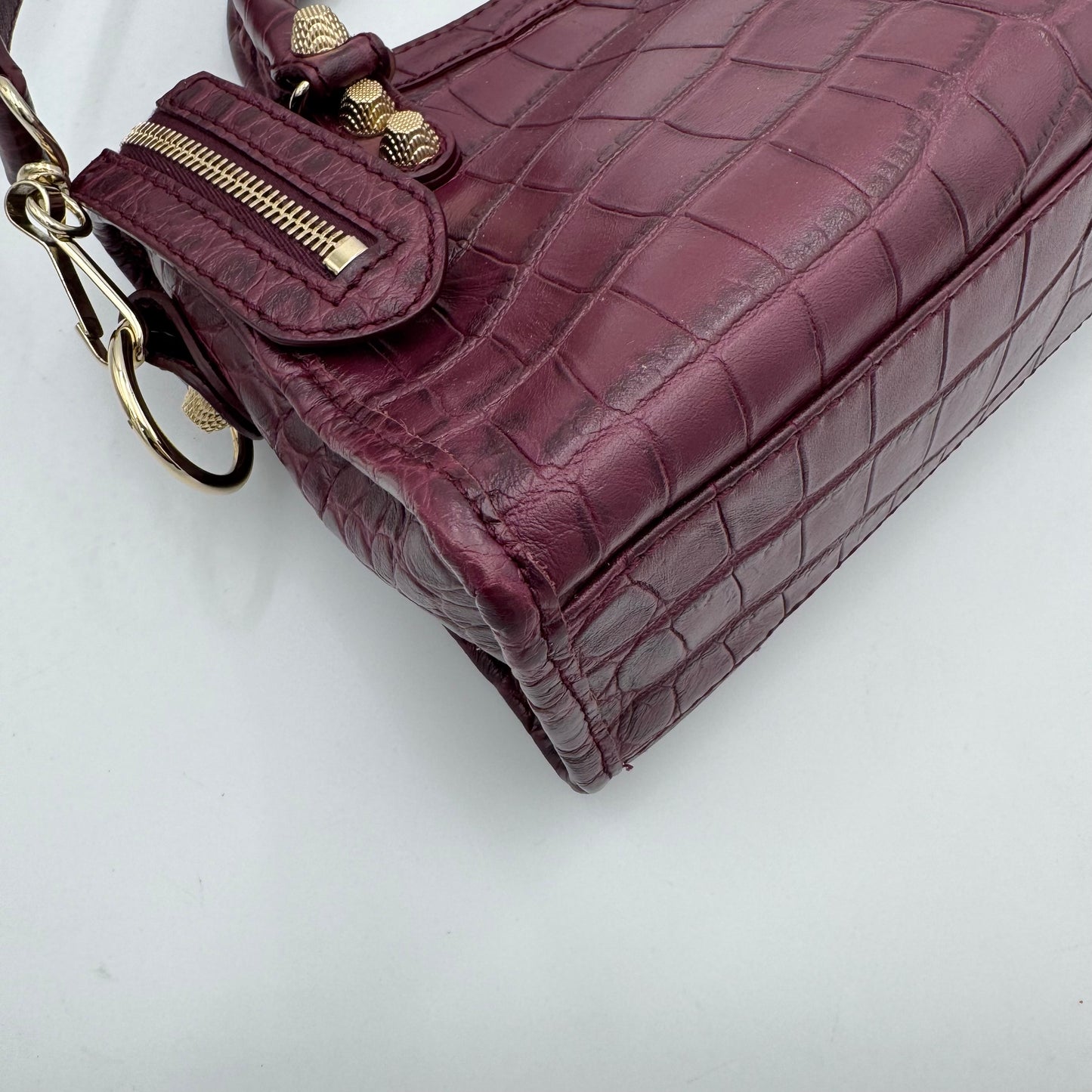 Balenciaga Burgundy Croc Embossed Leather Giant 12 Mini City GWH