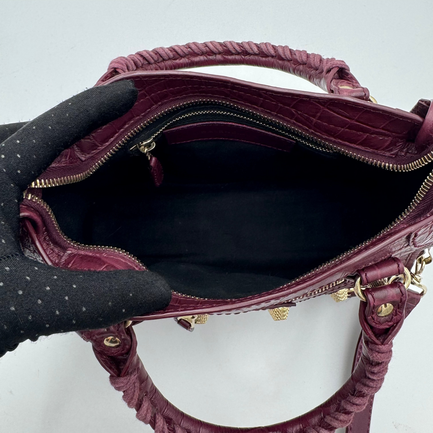 Balenciaga Burgundy Croc Embossed Leather Giant 12 Mini City GWH