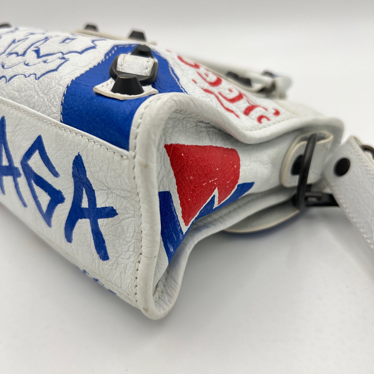 Balenciaga White Graffiti Leather Mini City