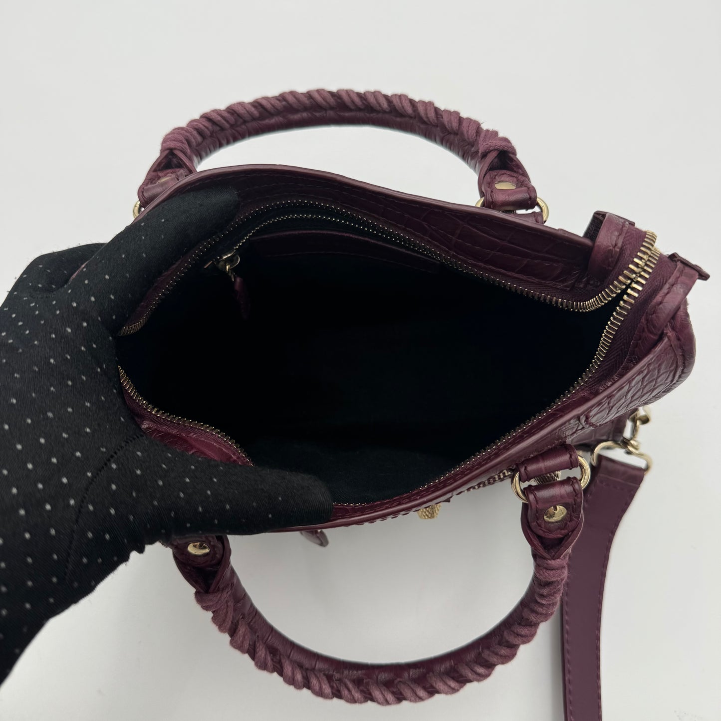 Balenciaga Burgundy Croc Embossed Leather Giant 12 Mini City GWH