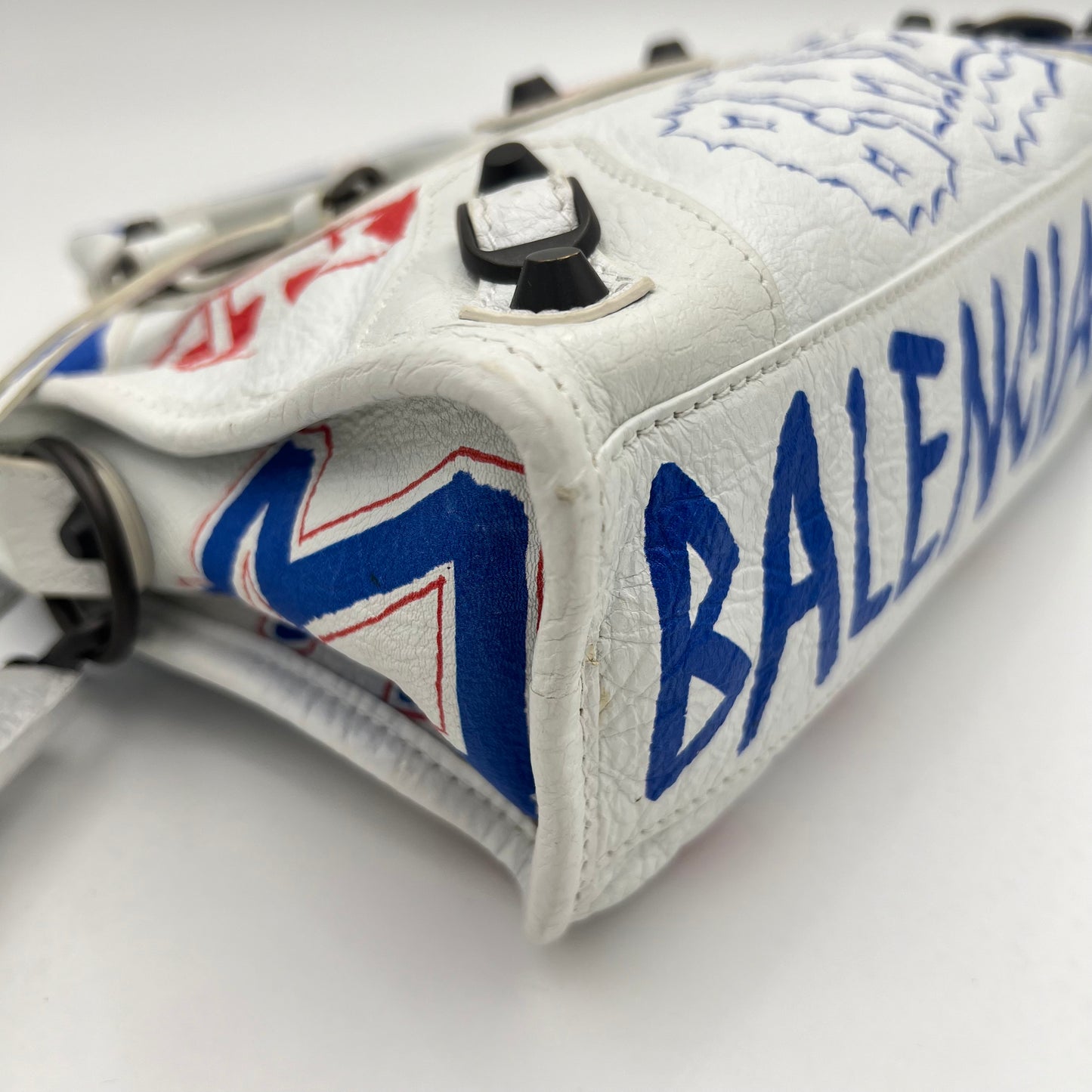 Balenciaga White Graffiti Leather Mini City