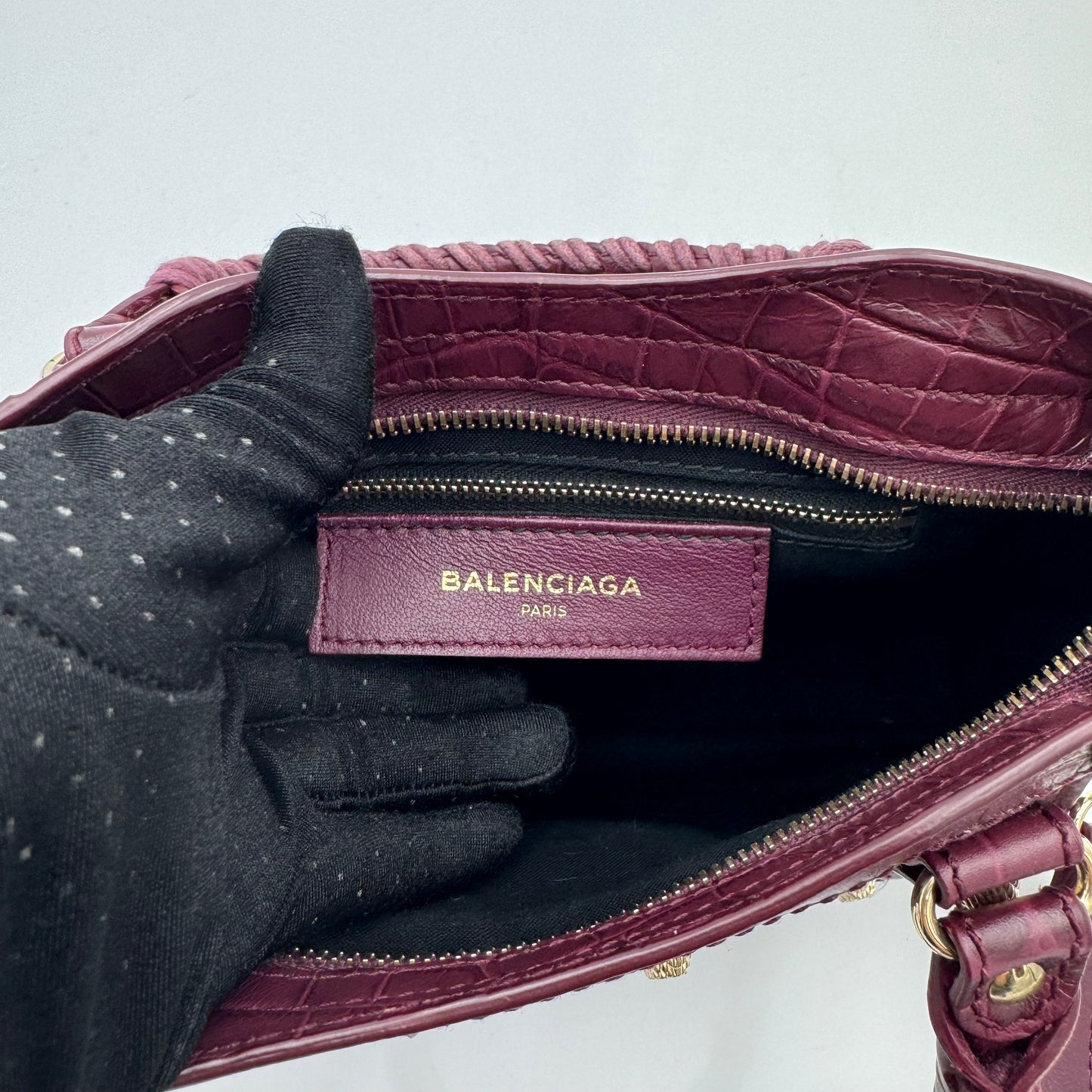Balenciaga Burgundy Croc Embossed Leather Giant 12 Mini City GWH