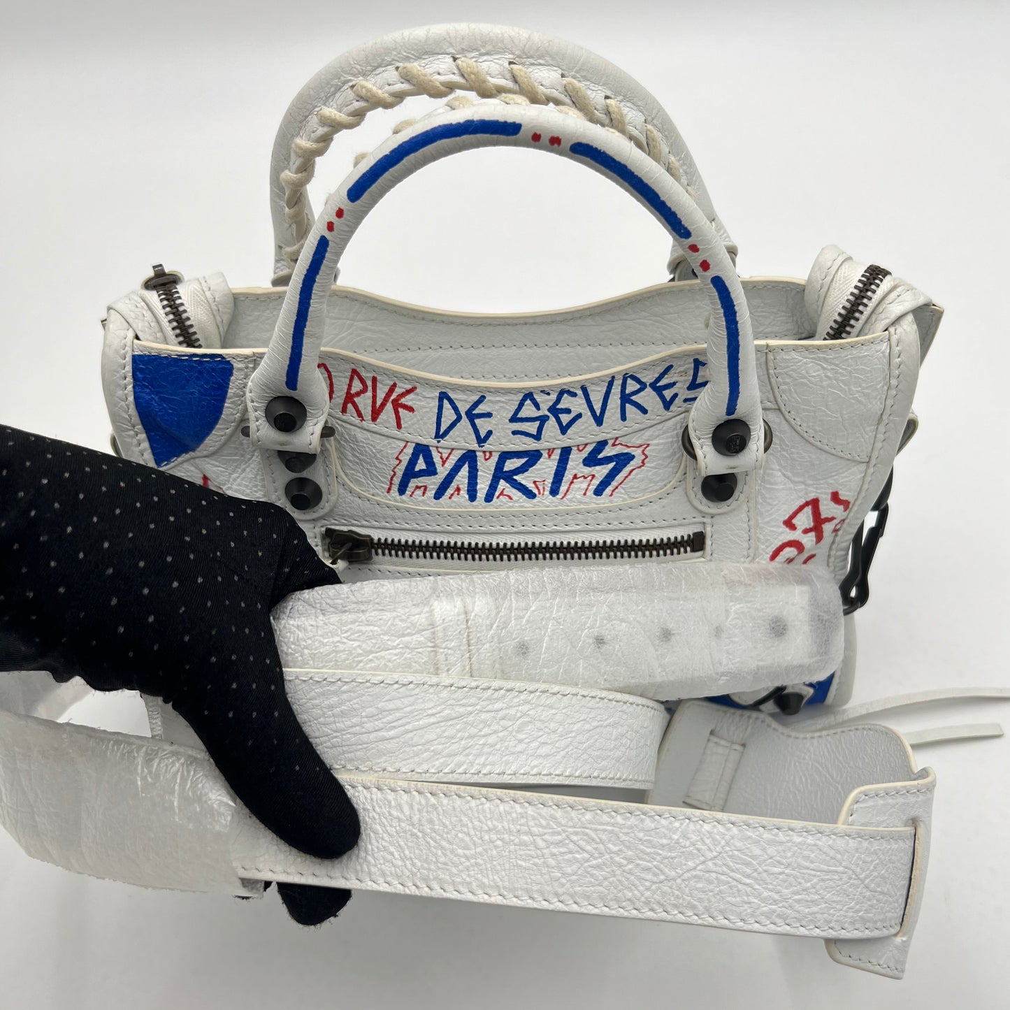 Balenciaga White Graffiti Leather Mini City