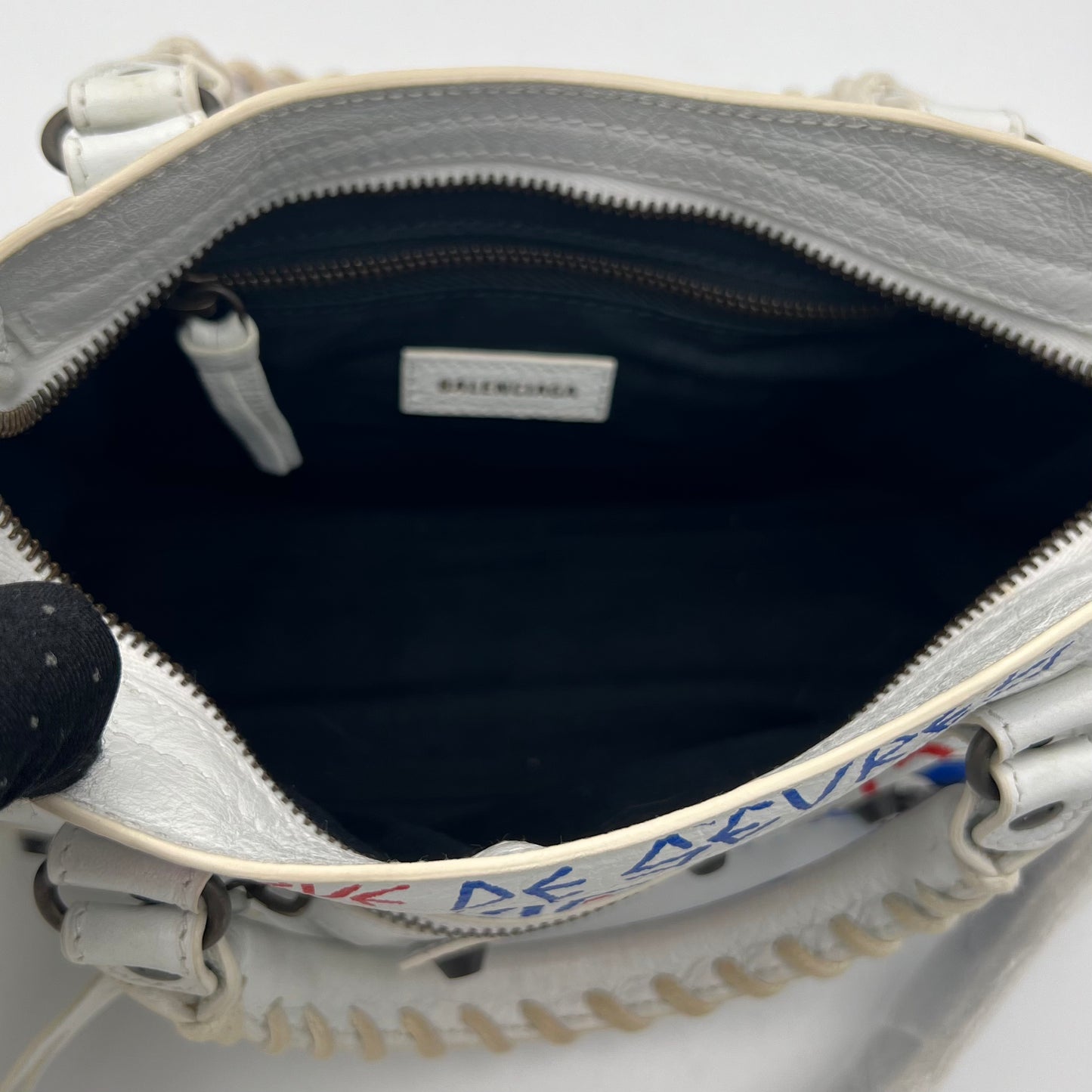 Balenciaga White Graffiti Leather Mini City