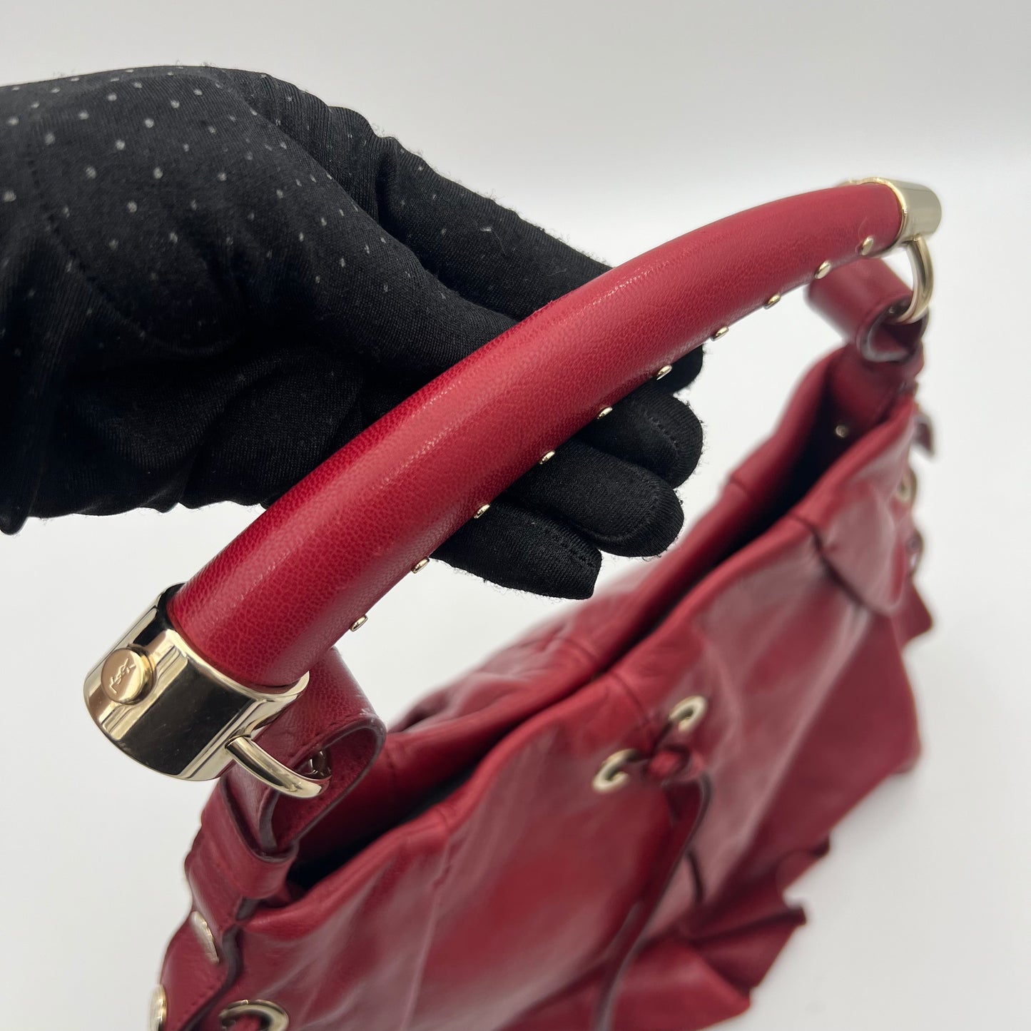 YSL Red Laced Leather Shangrila Mombasa Hobo Bag GHW