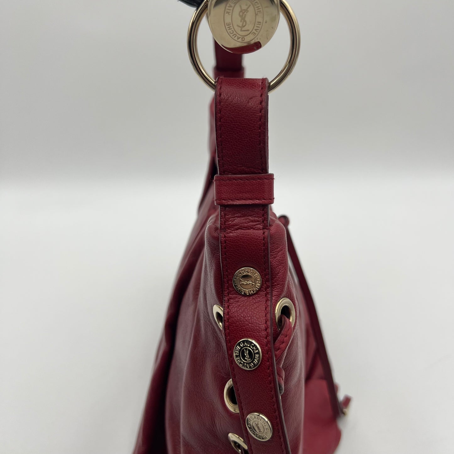 YSL Red Laced Leather Shangrila Mombasa Hobo Bag GHW