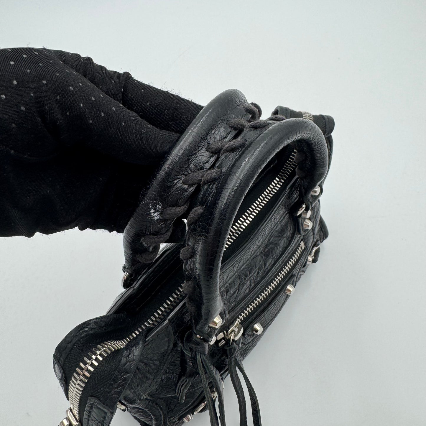 Balenciaga Black Leather Nano City SHW