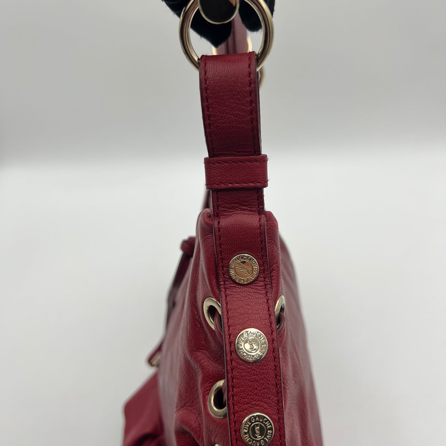 YSL Red Laced Leather Shangrila Mombasa Hobo Bag GHW