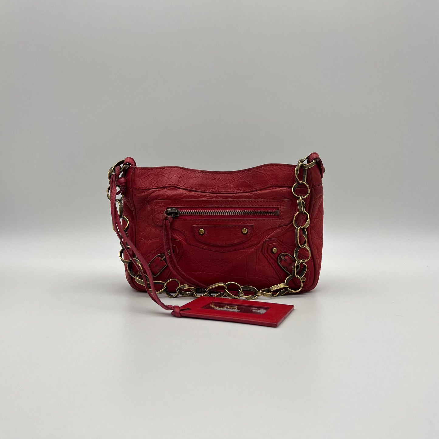 Balenciaga Red Leather Chain The Shoulder Bag