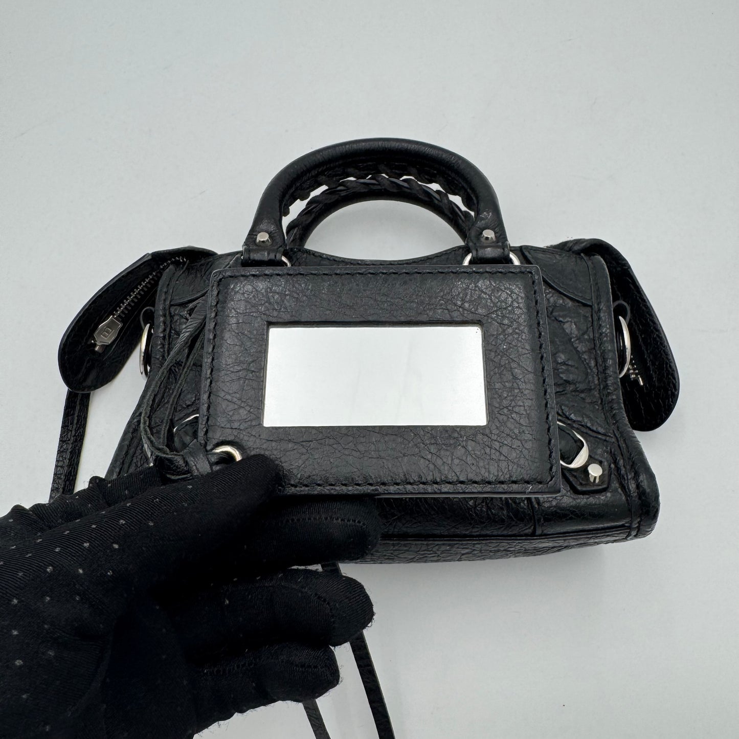 Balenciaga Black Leather Nano City SHW