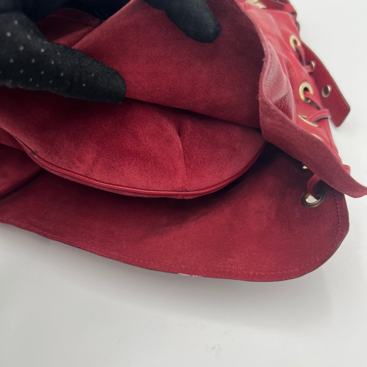 YSL Red Laced Leather Shangrila Mombasa Hobo Bag GHW
