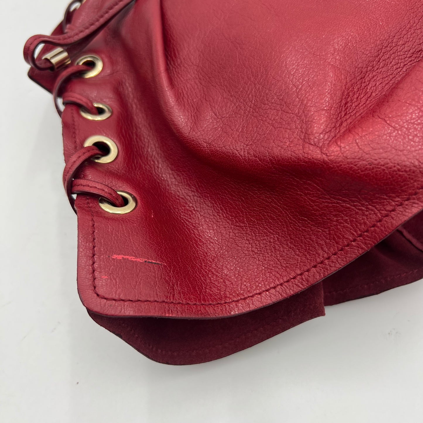 YSL Red Laced Leather Shangrila Mombasa Hobo Bag GHW