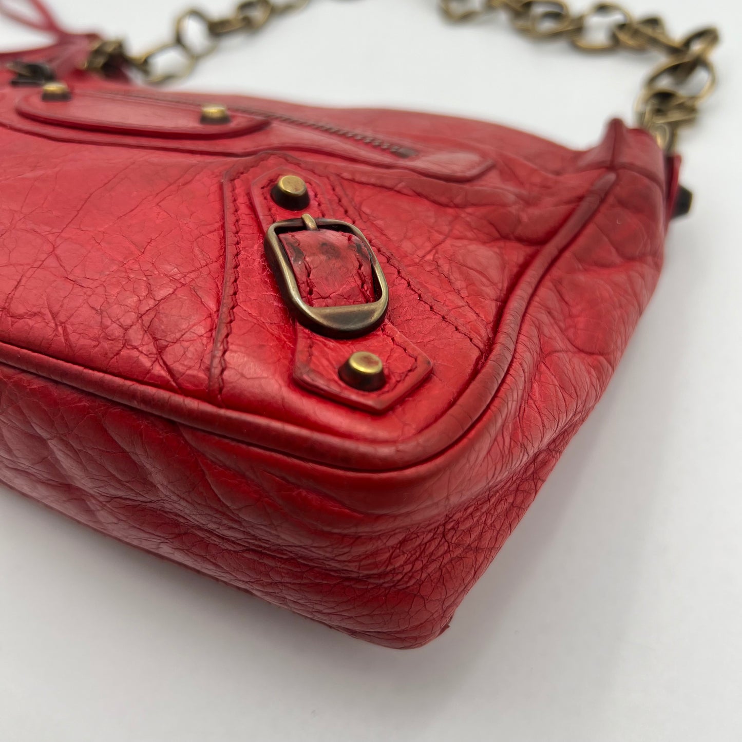 Balenciaga Red Leather Chain The Shoulder Bag