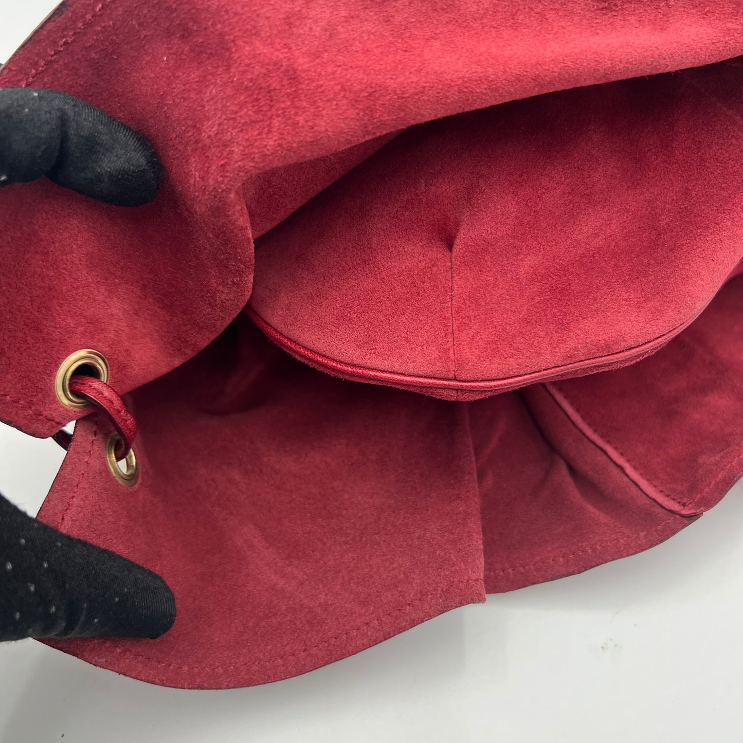 YSL Red Laced Leather Shangrila Mombasa Hobo Bag GHW