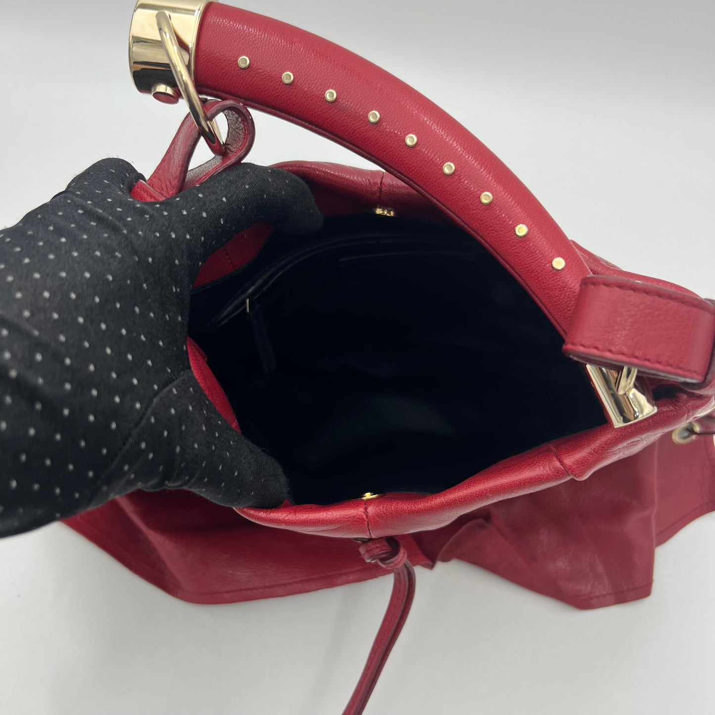 YSL Red Laced Leather Shangrila Mombasa Hobo Bag GHW