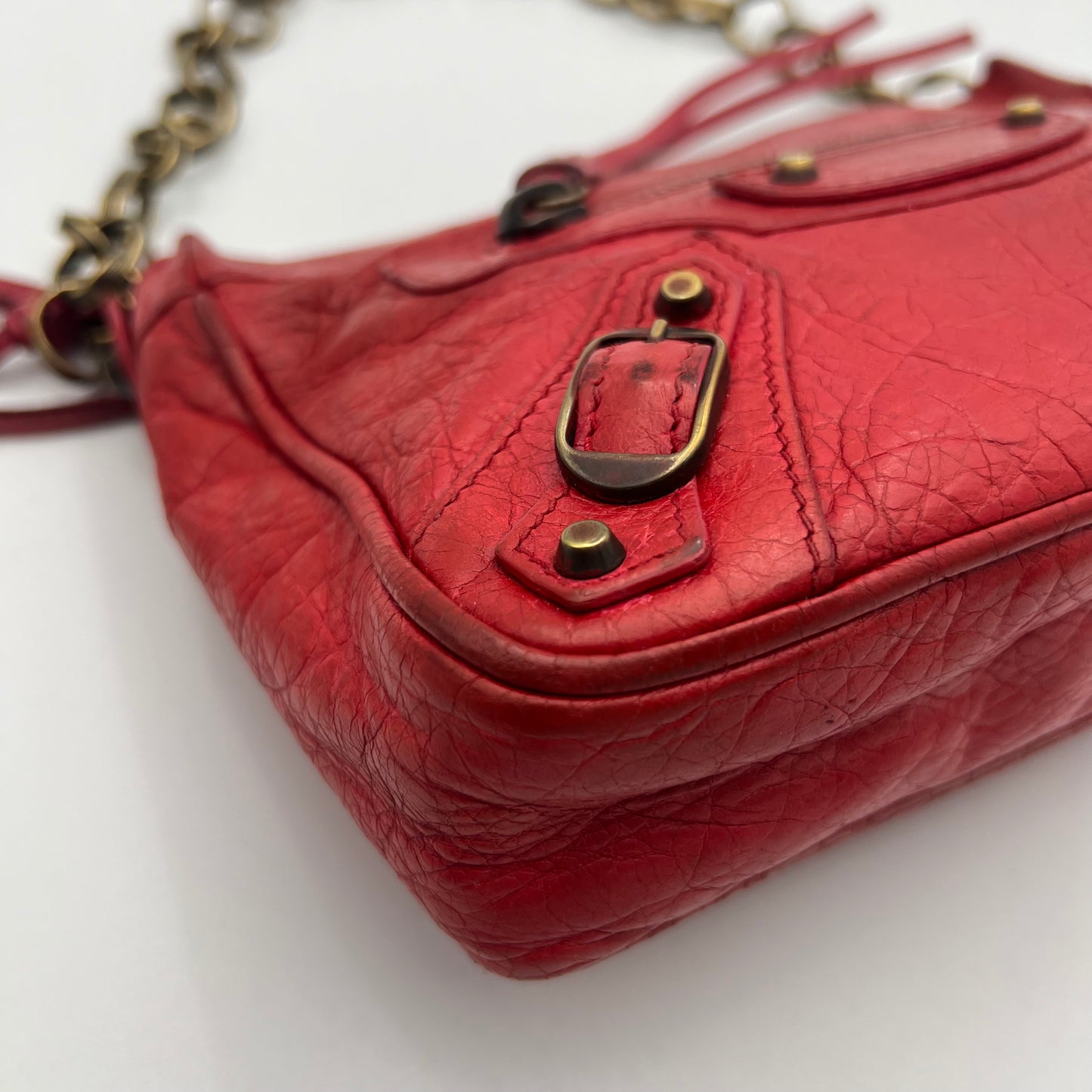 Balenciaga Red Leather Chain The Shoulder Bag