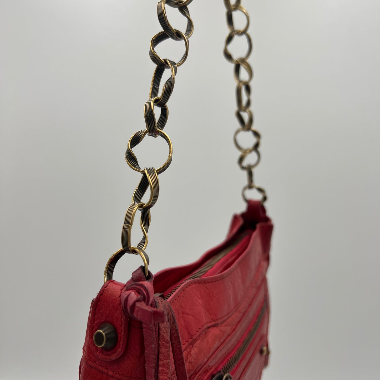 Balenciaga Red Leather Chain The Shoulder Bag