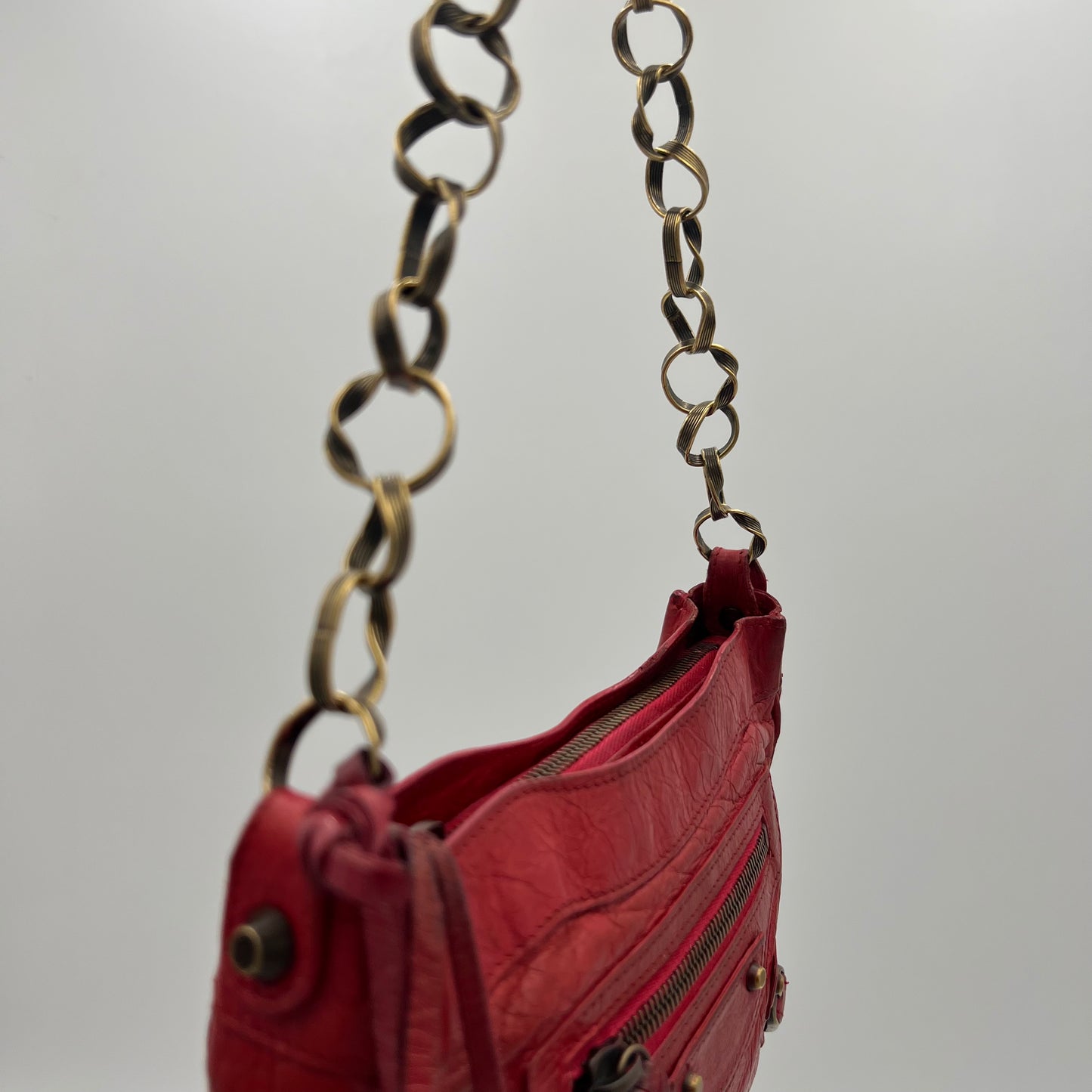 Balenciaga Red Leather Chain The Shoulder Bag