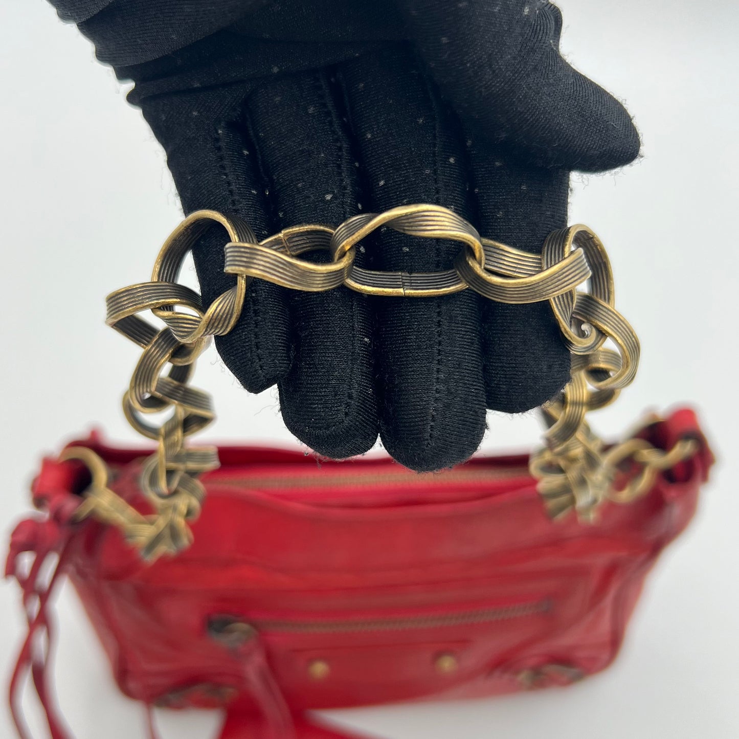 Balenciaga Red Leather Chain The Shoulder Bag