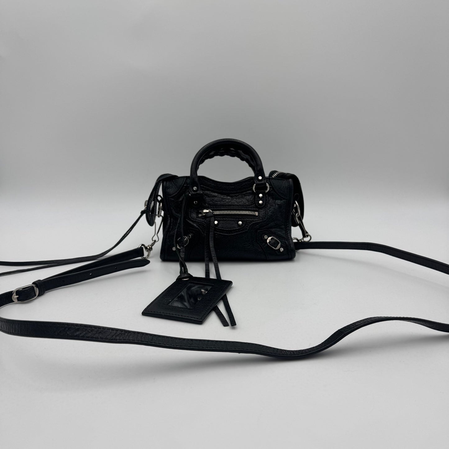 Balenciaga Black Leather Nano City SHW